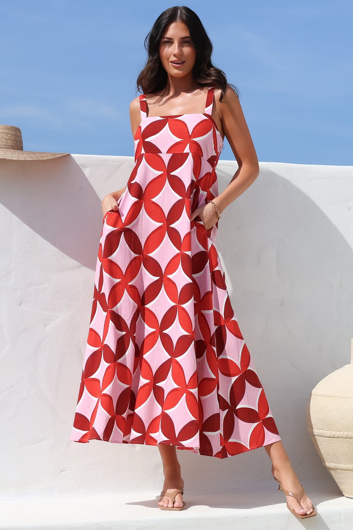 Acacia Maxi Dress - Square Neckline Thick Adjustable Strap Sun Dress in Bambina Print