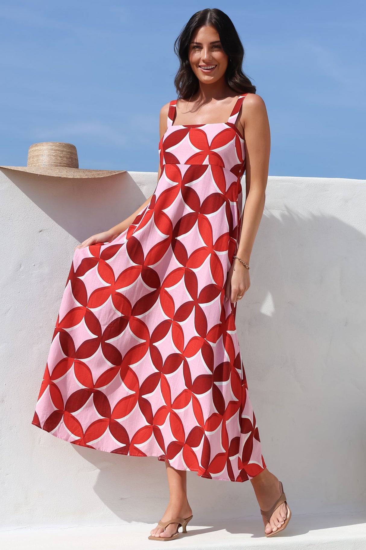 Acacia Maxi Dress - Square Neckline Thick Adjustable Strap Sun Dress in Bambina Print