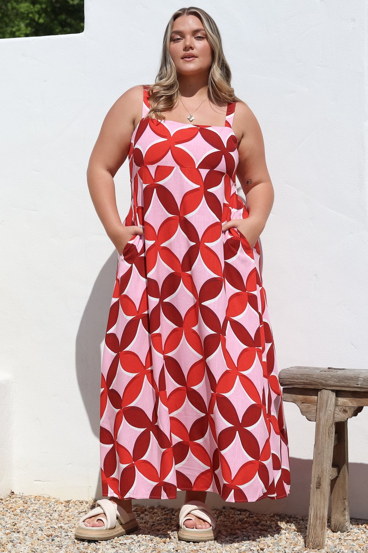 Acacia Maxi Dress - Square Neckline Thick Adjustable Strap Sun Dress in Bambina Print