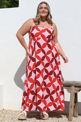 Acacia Maxi Dress - Square Neckline Thick Adjustable Strap Sun Dress in Bambina Print
