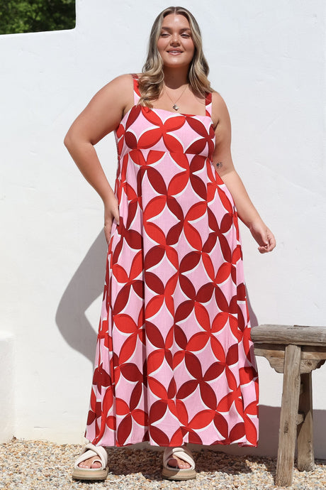 Acacia Maxi Dress - Square Neckline Thick Adjustable Strap Sun Dress in Bambina Print