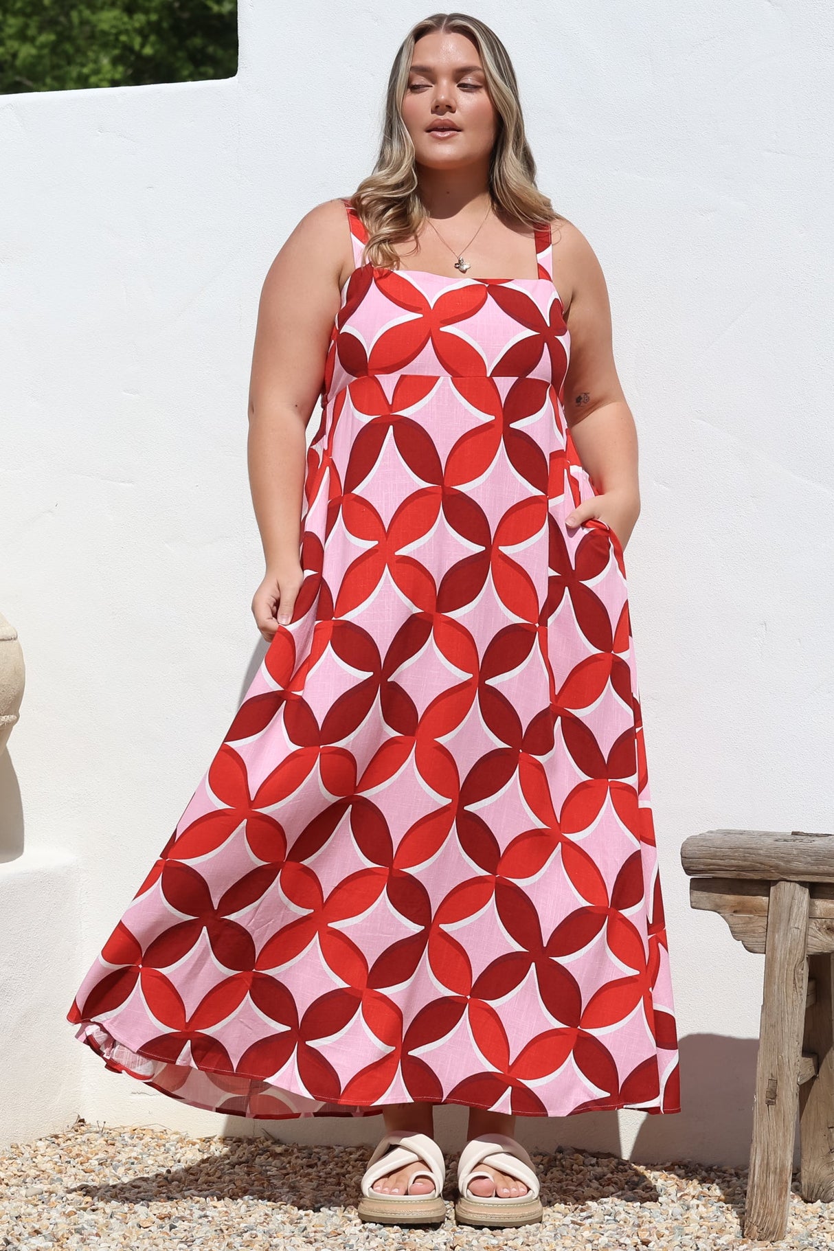 Acacia Maxi Dress - Square Neckline Thick Adjustable Strap Sun Dress in Bambina Print