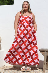 Acacia Maxi Dress - Square Neckline Thick Adjustable Strap Sun Dress in Bambina Print