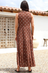 Acelle Midi Dress - Sleeveless Bermuda Collar Button Down Dress in Parisian Polka Rust