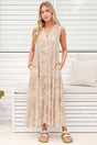 Model wearing Acelle Midi Dress in Jeani Print Beige from Salty Crush