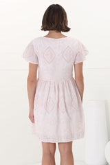 Achanti Mini Dress - Cotton Lace Overlay Cap Sleeve Smock Dress in Pink