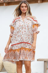 JAASE - Addy Mini Dress: Statement Balloon Sleeve Button Down Dress in Quincy Print