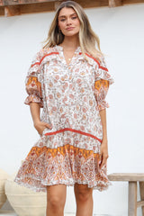 JAASE - Addy Mini Dress: Statement Balloon Sleeve Button Down Dress in Quincy Print
