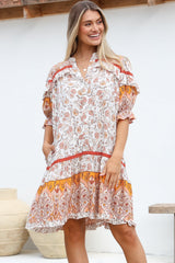 JAASE - Addy Mini Dress: Statement Balloon Sleeve Button Down Dress in Quincy Print