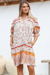 JAASE - Addy Mini Dress: Statement Balloon Sleeve Button Down Dress in Quincy Print