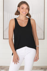 Adel Tank Top - Crew Neck Relaxed Tank Top in Black