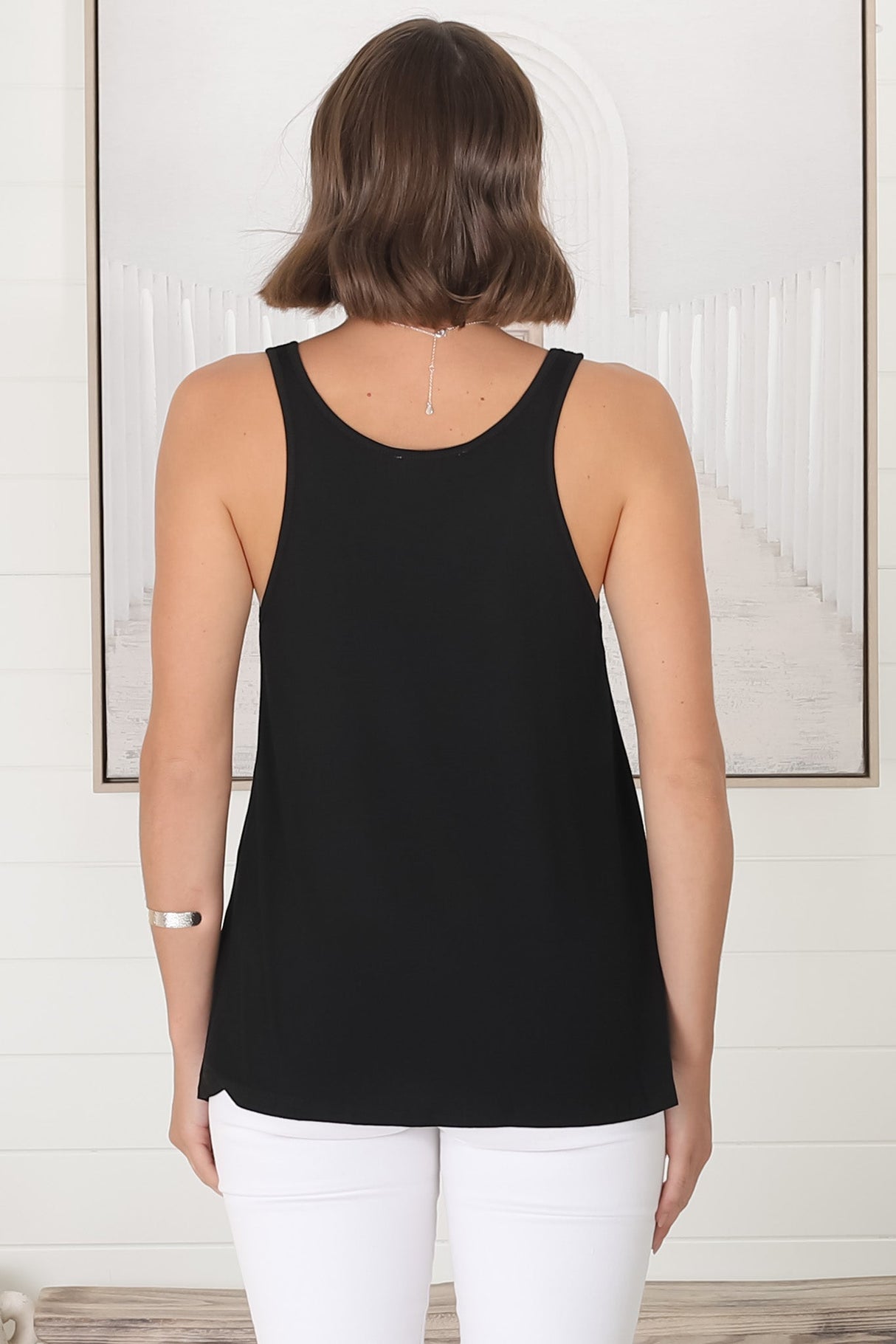 Adel Tank Top - Crew Neck Relaxed Tank Top in Black