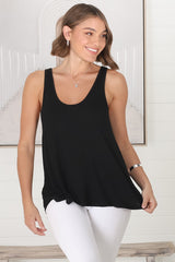 Adel Tank Top - Crew Neck Relaxed Tank Top in Black