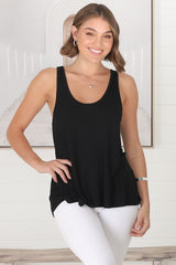 Adel Tank Top - Crew Neck Relaxed Tank Top in Black