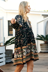 JAASE - Adela Mini Dress: Oversized Smock Dress with Batwing Sleeves in Eternity Print