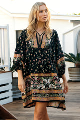 JAASE - Adela Mini Dress: Oversized Smock Dress with Batwing Sleeves in Eternity Print