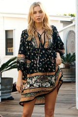 JAASE - Adela Mini Dress: Oversized Smock Dress with Batwing Sleeves in Eternity Print