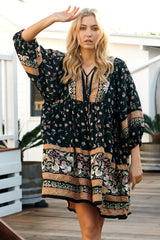 JAASE - Adela Mini Dress: Oversized Smock Dress with Batwing Sleeves in Eternity Print