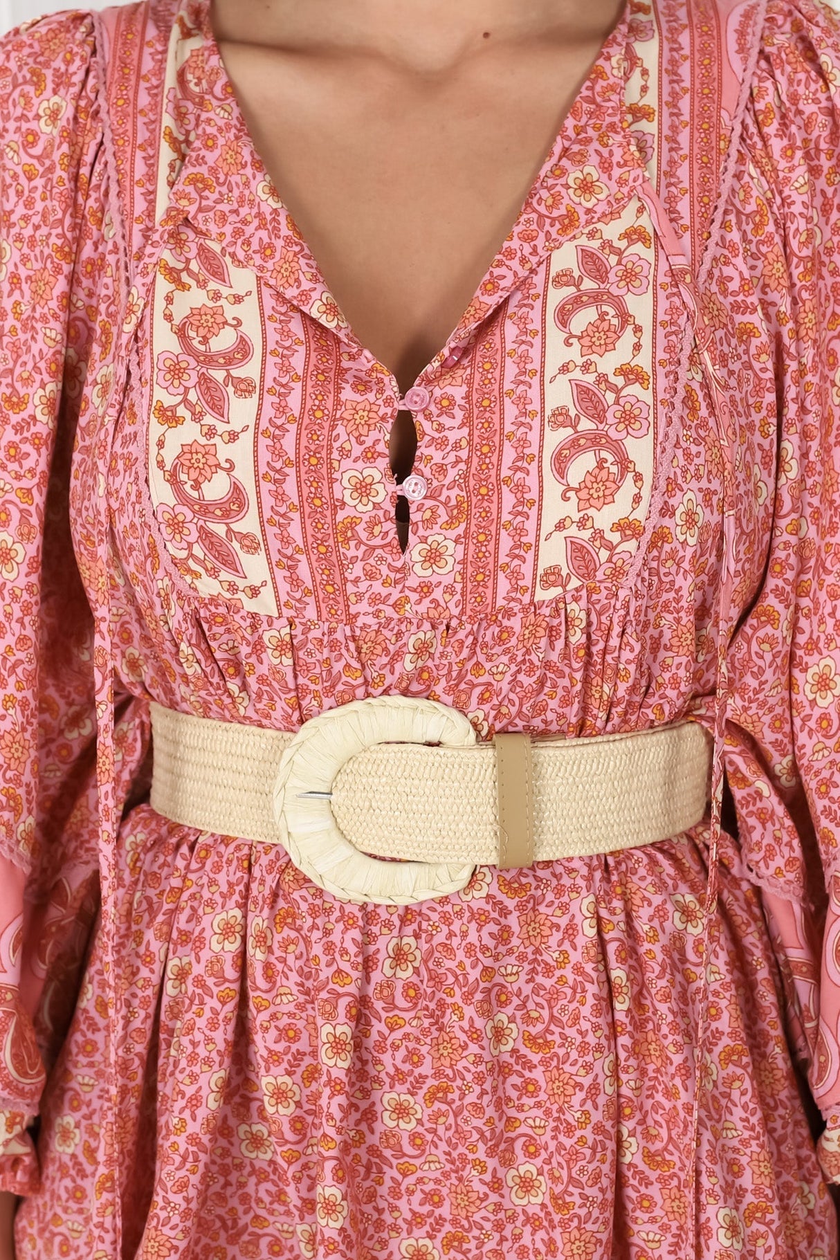 JAASE - Adela Mini Dress: Oversized Smock Dress with Batwing Sleeves in Strawberries and Cream Print