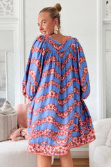 JAASE - Adela Mini Dress: Oversized Smock Dress with Batwing Sleeves in Little Flowers Print