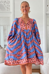 JAASE - Adela Mini Dress: Oversized Smock Dress with Batwing Sleeves in Little Flowers Print