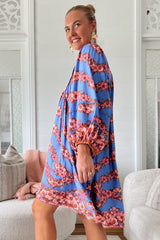 JAASE - Adela Mini Dress: Oversized Smock Dress with Batwing Sleeves in Little Flowers Print