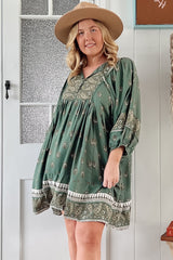 JAASE - Adela Mini Dress: Oversized Smock Dress with Batwing Sleeves in Viridian Print