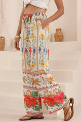 Adelaide Pants - Drawstring High Waisted Wide Leg Pant in Alma Print