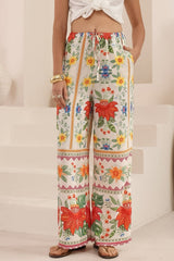 Adelaide Pants - Drawstring High Waisted Wide Leg Pant in Alma Print