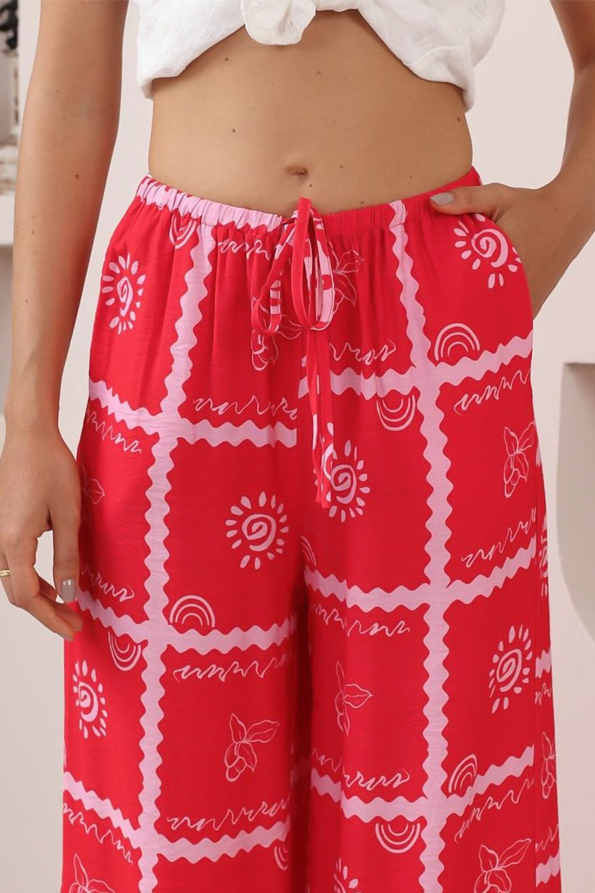Adelaide Pants - Drawstring High Waisted Wide Leg Pant in Cambria Print