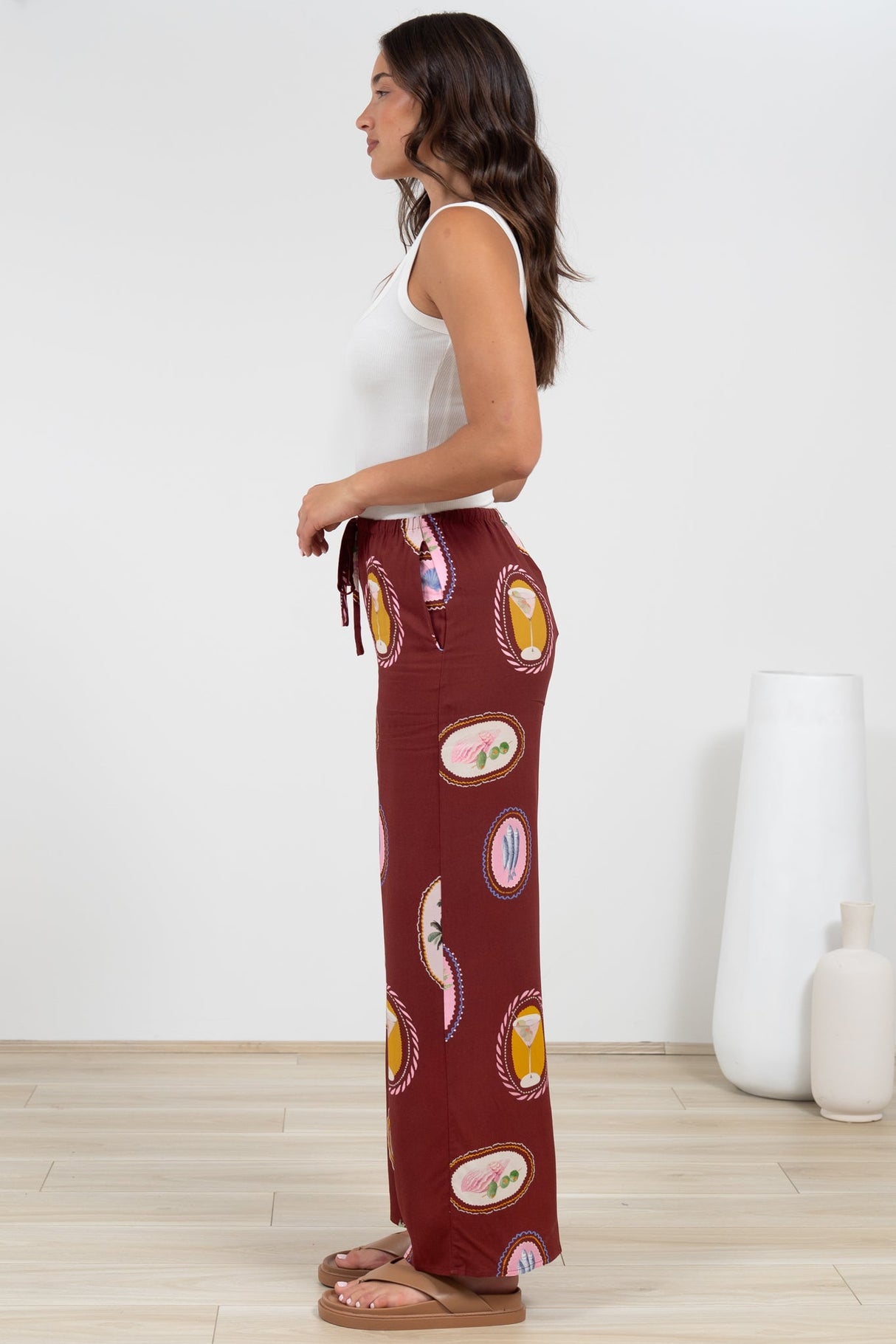 Adelaide Pants - Drawstring High Waisted Wide Leg Pant in Tamrin Print