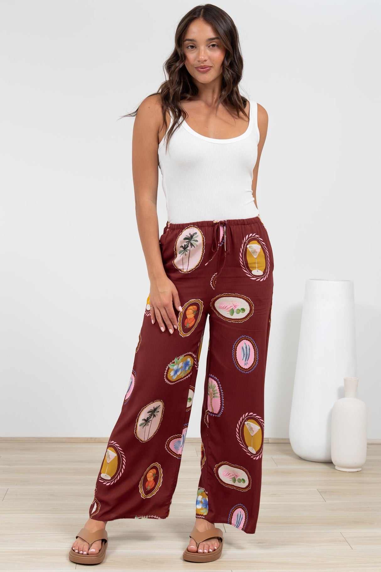 Adelaide Pants - Drawstring High Waisted Wide Leg Pant in Tamrin Print
