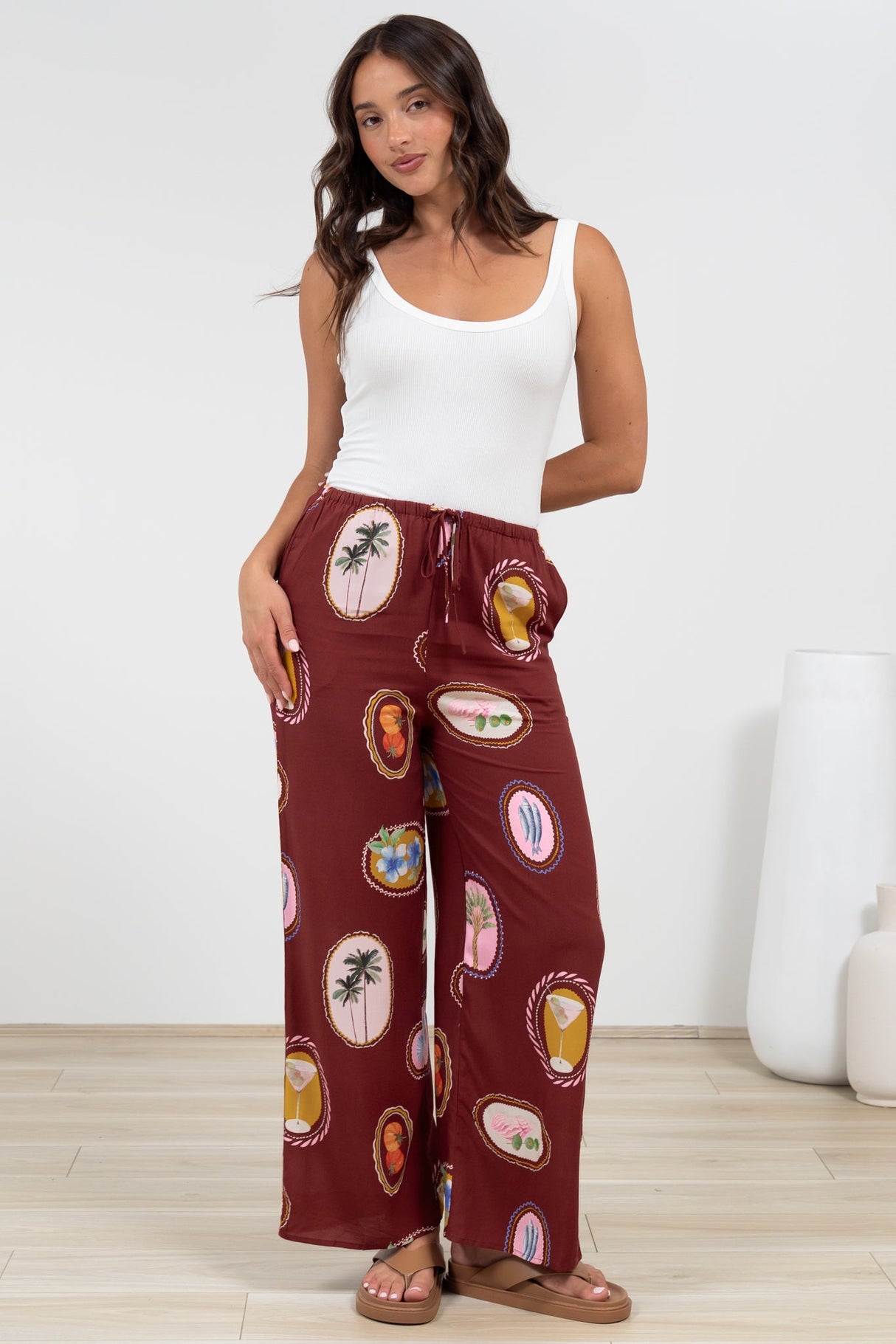 Adelaide Pants - Drawstring High Waisted Wide Leg Pant in Tamrin Print