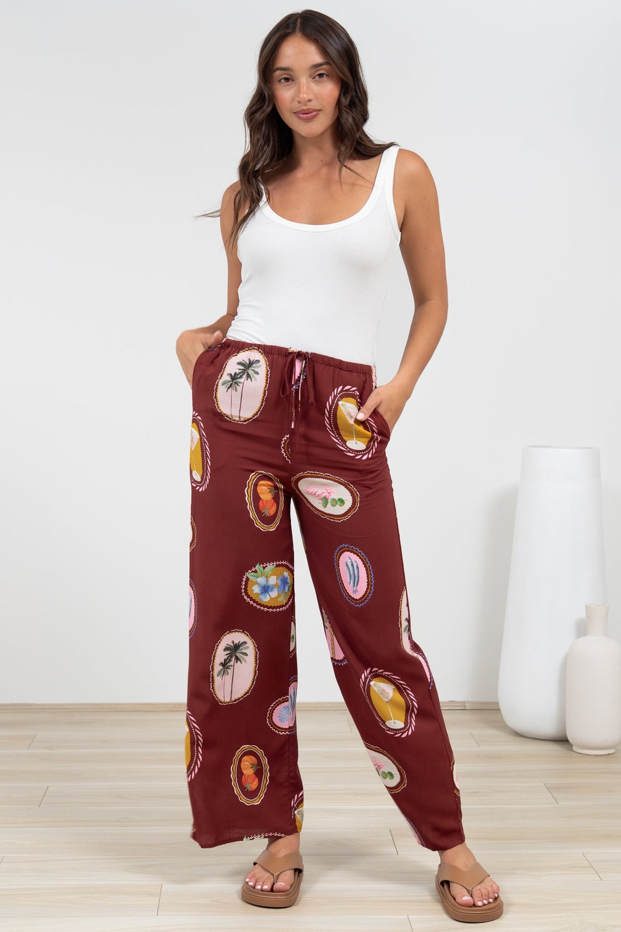 Adelaide Pants - Drawstring High Waisted Wide Leg Pant in Tamrin Print