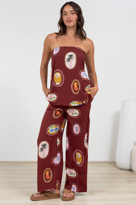 Adelaide Pants - Drawstring High Waisted Wide Leg Pant in Tamrin Print