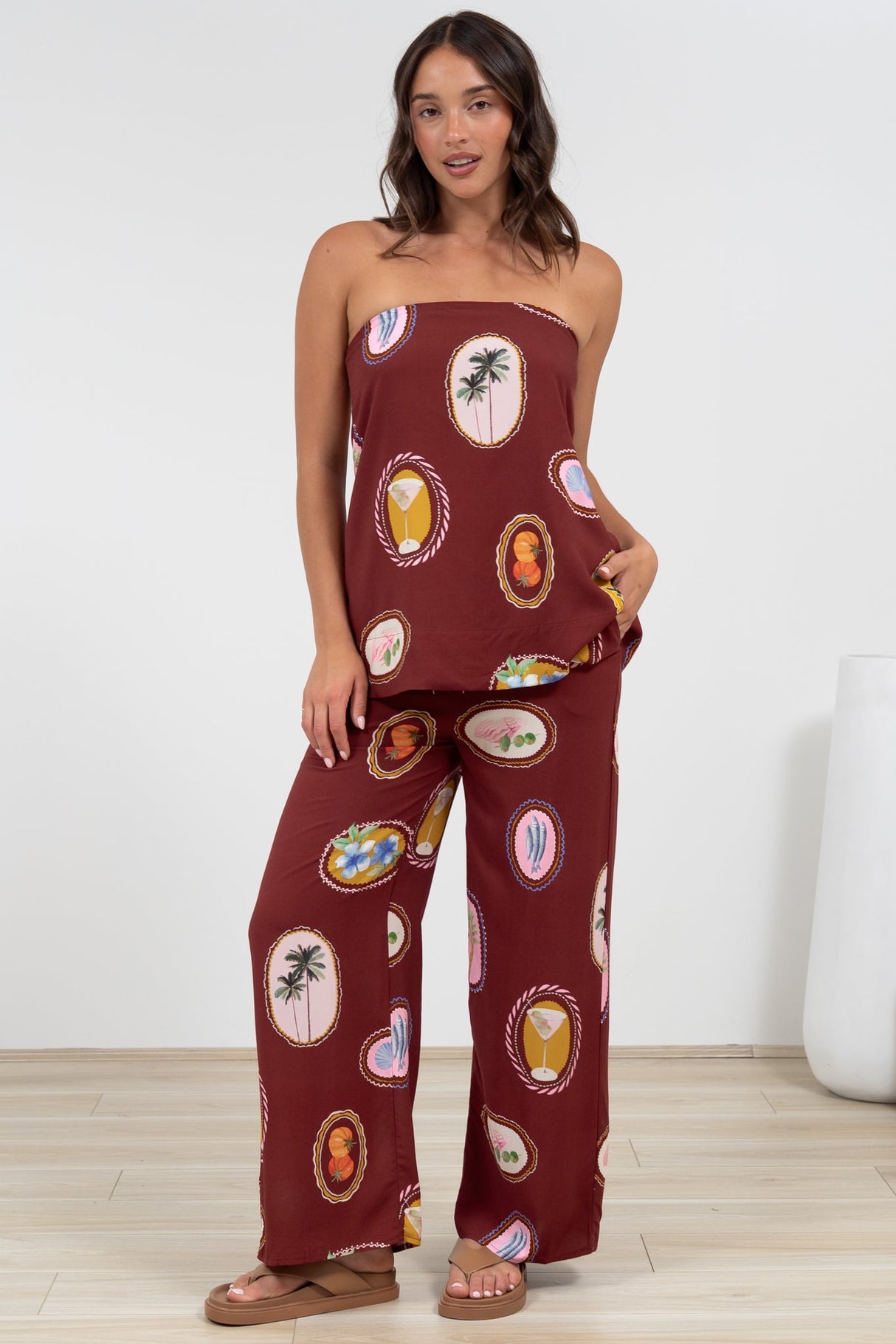 Adelaide Pants - Drawstring High Waisted Wide Leg Pant in Tamrin Print