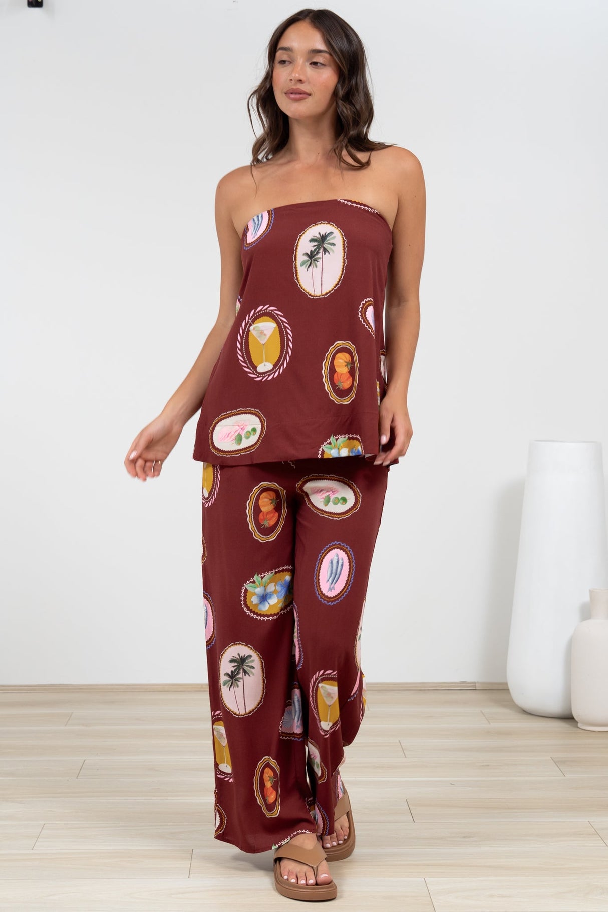 Adelaide Pants - Drawstring High Waisted Wide Leg Pant in Tamrin Print