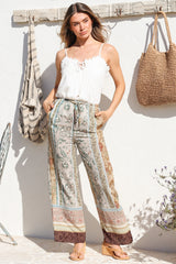 Adelaide Pants - Drawstring High Waisted Wide Leg Pant in Lyla Print