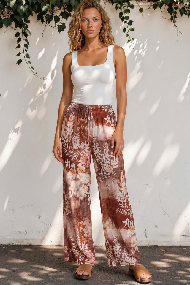Model wearing Adelaide Pants in Ashara Print from Salty Crush