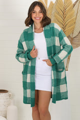 Adelen Cardigan - Folded Center Front Checkered Cardigan in Green