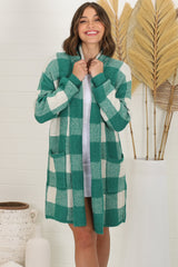 Adelen Cardigan - Folded Center Front Checkered Cardigan in Green