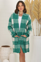 Adelen Cardigan - Folded Center Front Checkered Cardigan in Green