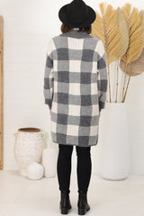 Adelen Cardigan - Folded Center Front Checkered Cardigan in Grey