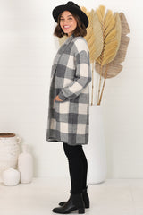 Adelen Cardigan - Folded Center Front Checkered Cardigan in Grey