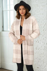 Adelen Cardigan - Folded Center Front Checkered Cardigan in Sand