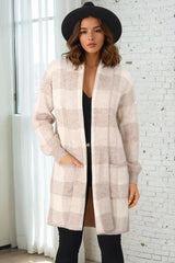 Adelen Cardigan - Folded Center Front Checkered Cardigan in Sand