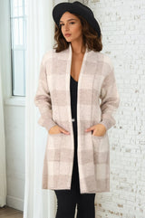 Adelen Cardigan - Folded Center Front Checkered Cardigan in Sand