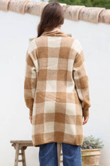 Adelen Cardigan - Folded Center Front Checkered Cardigan in Tan