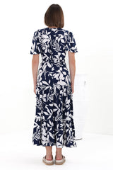 Adhira Maxi Dress - Buttoned Bodice A Line Dress With Flute Sleeves In Anvi Print