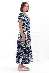 Adhira Maxi Dress - Buttoned Bodice A Line Dress With Flute Sleeves In Anvi Print